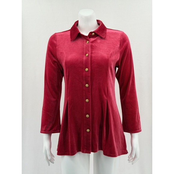 Soft Surroundings Tops - Soft Surroundings Top Womens Small Red Velvet Tunic Long Sleeve Holiday Stretch